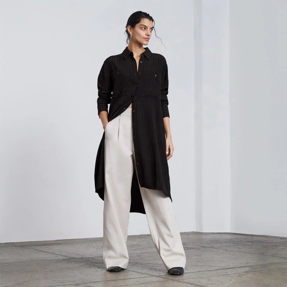 Everlane The City Stripe Draped Shirt Dress Black Size XS